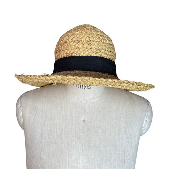 Peter Grimm Raffia Sun Hat with Black Ribbon Bow Size Medium - Picture 3 of 6